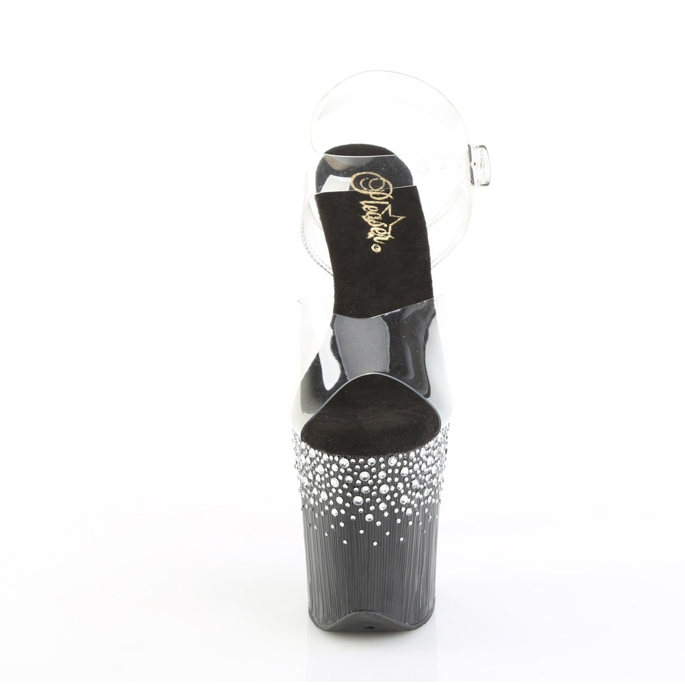 Pleaser - FLAMINGO808SPKL02 Sandaal met enkelband, Paaldans schoenen - Zwart/Transparant